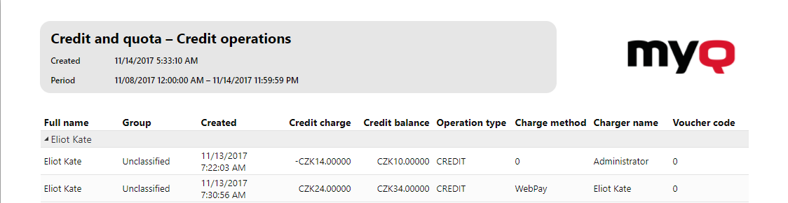Credit operations report example