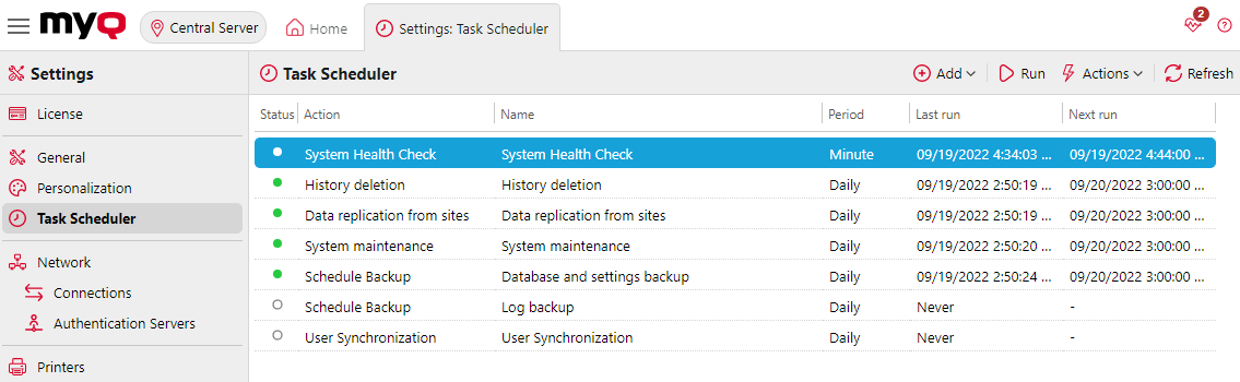 Task Scheduler settings tab