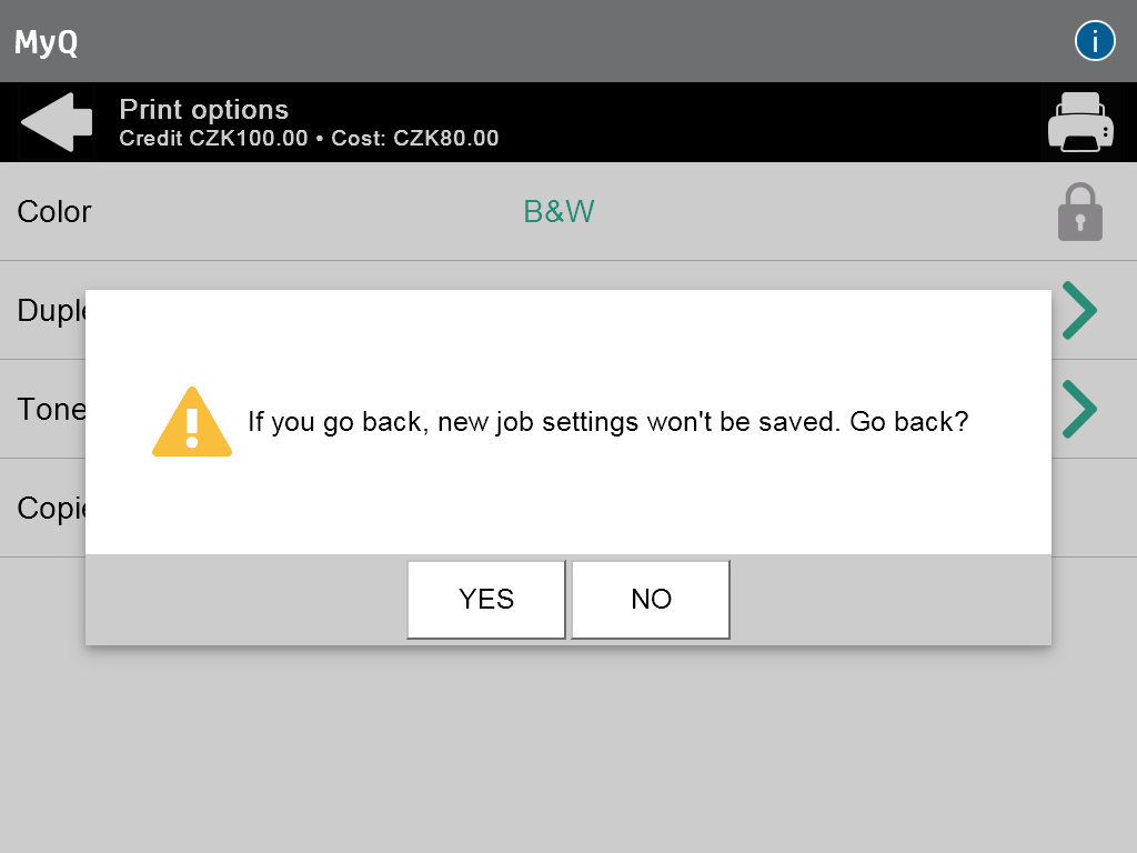 Warning that settings won't be saved