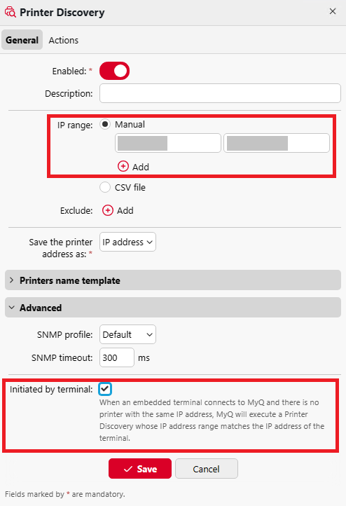 Printer Discovery general settings