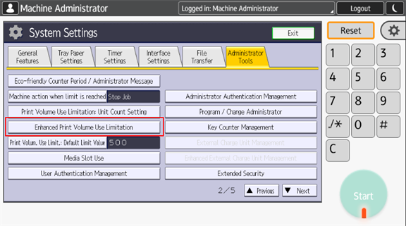 Administrator tools - Enhanced Print Volume Use Limitation