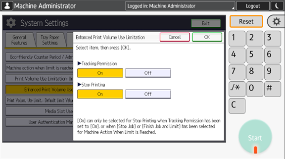 Enhanced Print Volume Use Limitation options