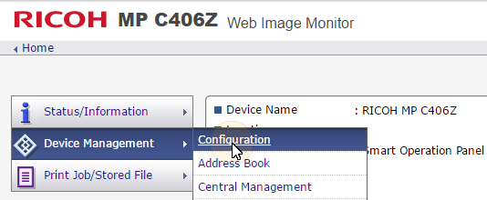 Ricoh web UI - Configuration