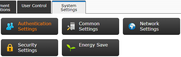 Device web UI - Opening authentication settings