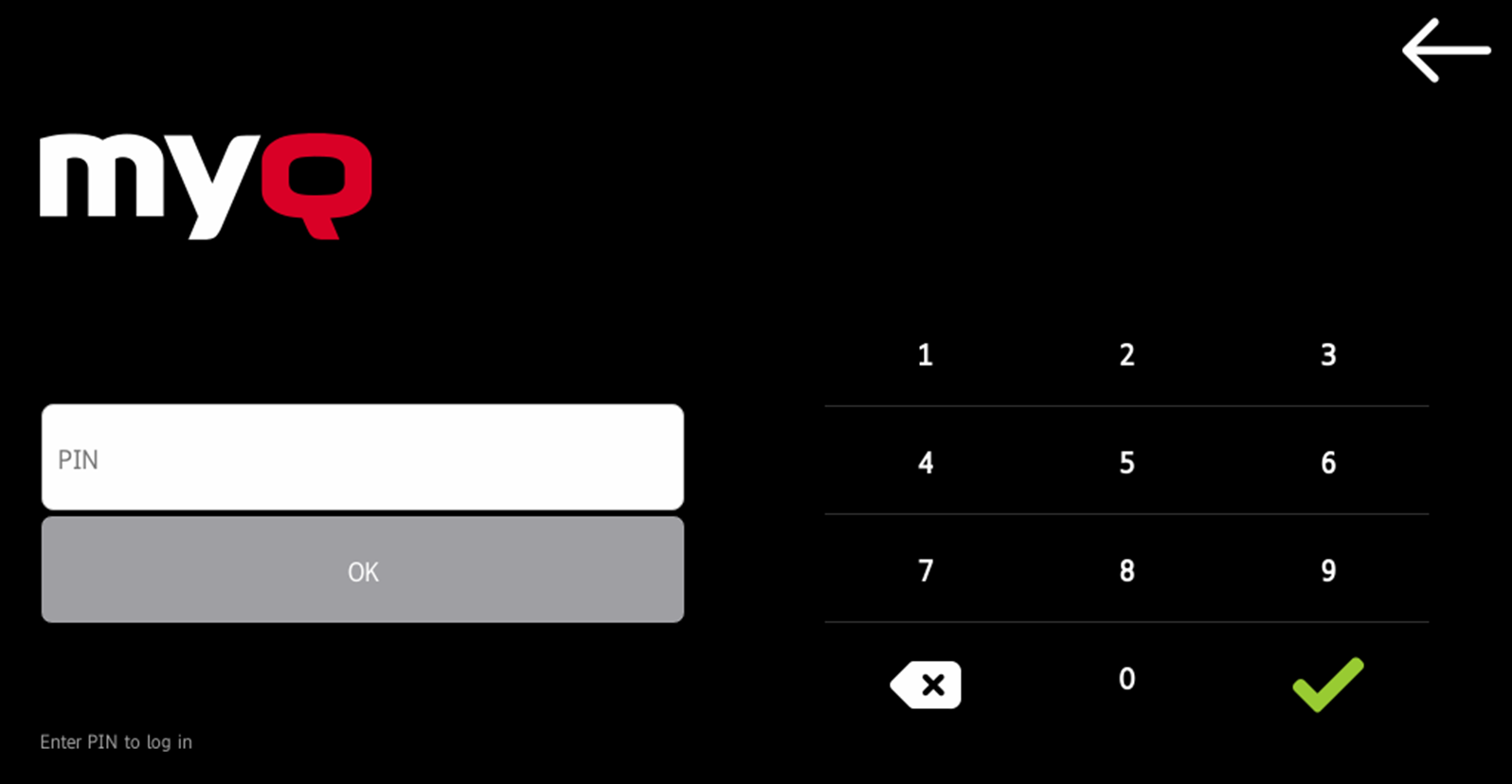 login with pin screen on the terminal