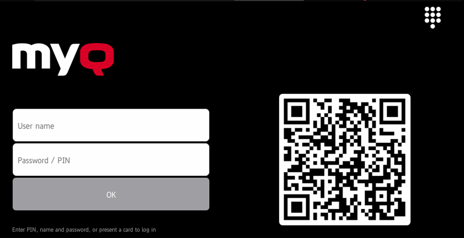 login via QR code screen on the terminal