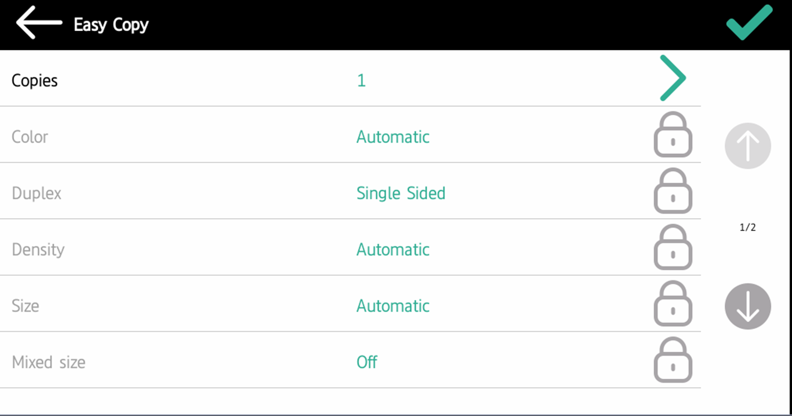 easy copy settings on the terminal screen