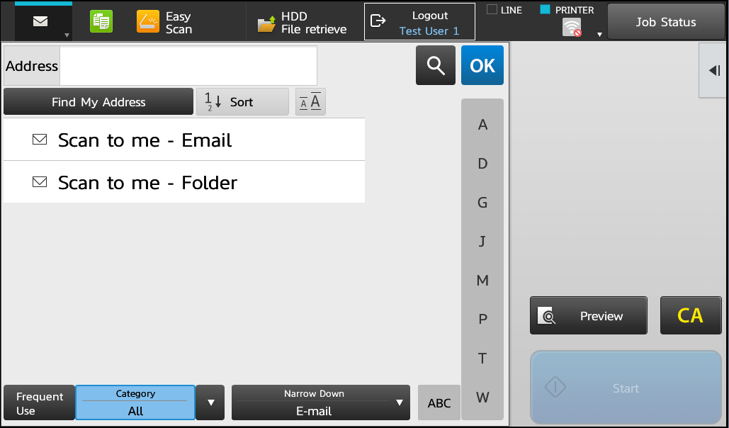 Predefined Scan to Me destinations on the terminal