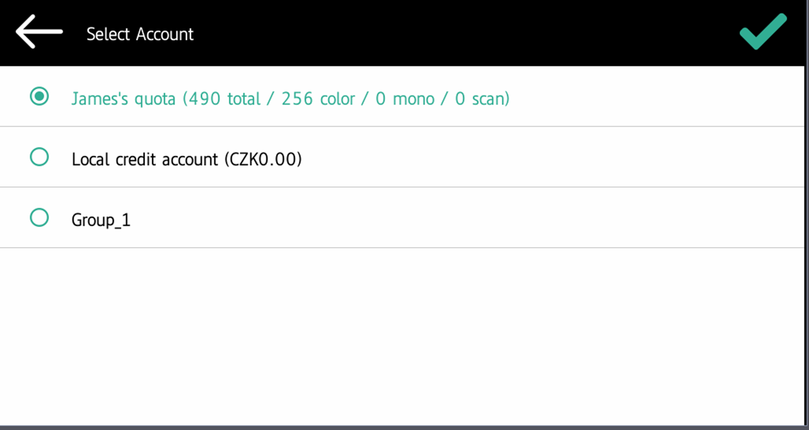 cost center selection on the terminal