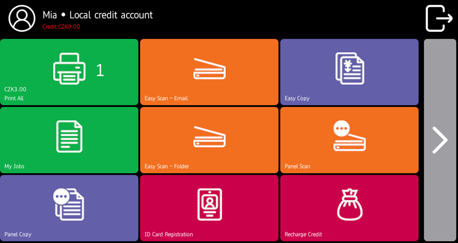 recharge credit option displayed on the terminal