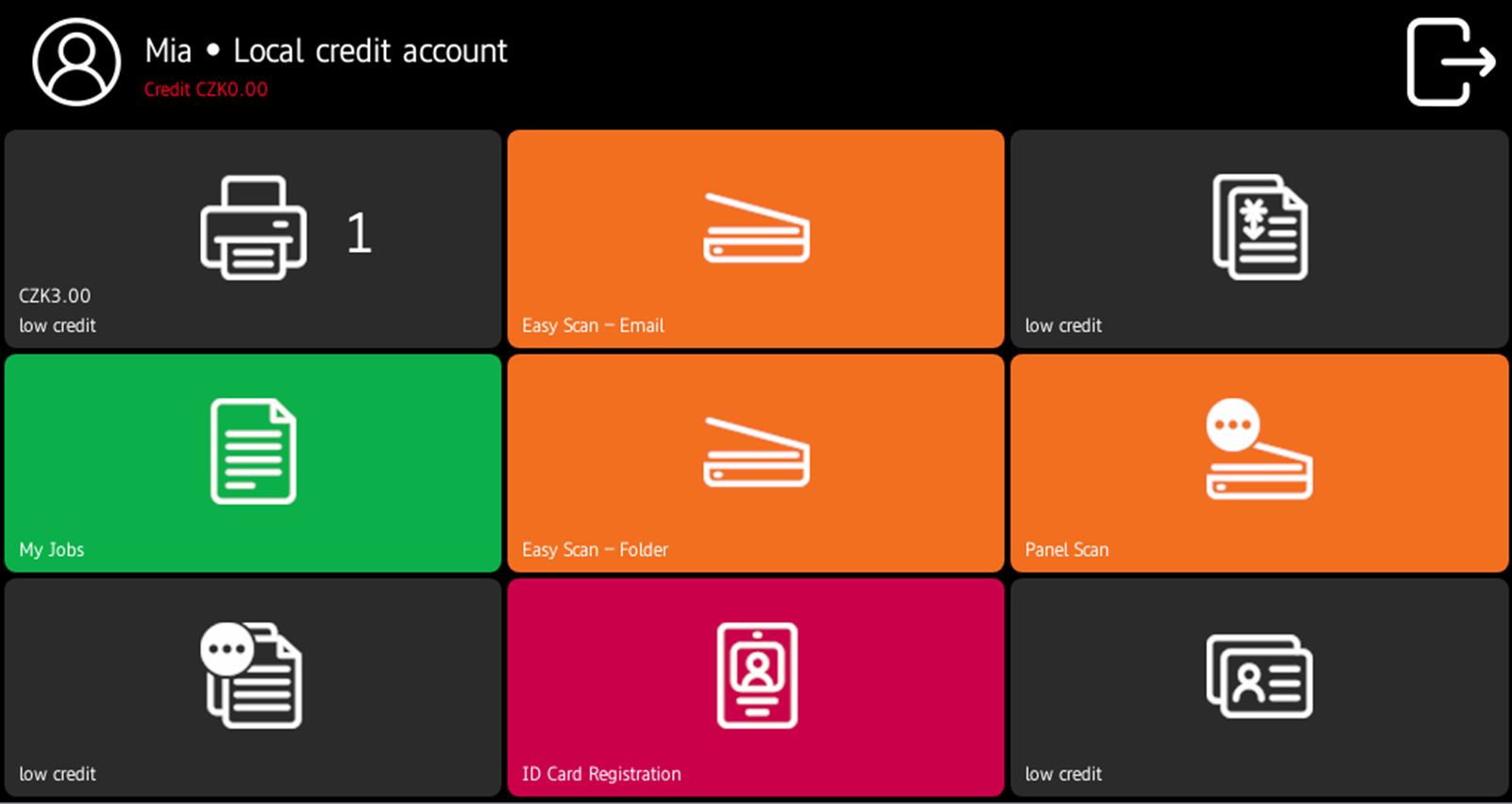 options available on the terminal screen when user has no credit