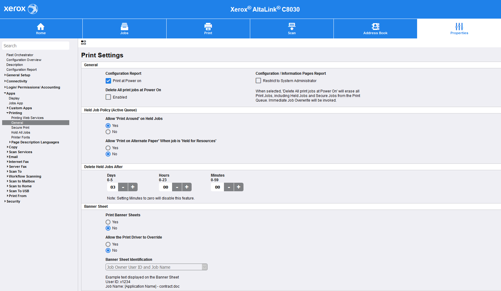 Banner settings on the EIP 4.0 web UI