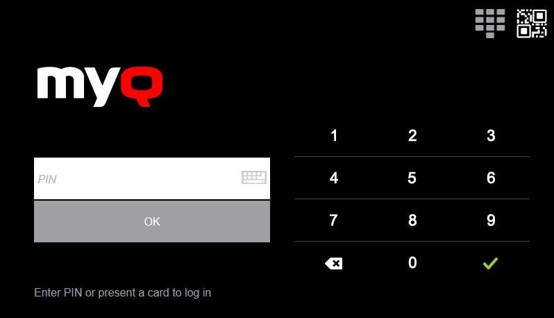 MyQ embedded terminal login screen
