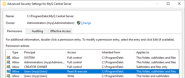 Default folder permissions