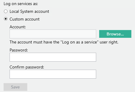 Setting a custom services account in MyQ Easy Config
