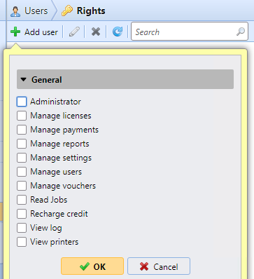 User rights in MyQ web UI