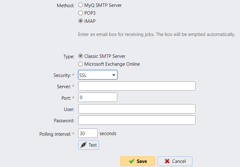SMTP server IMAP settings
