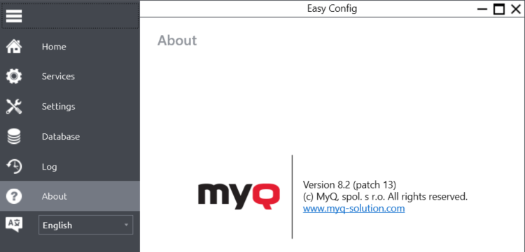 MyQ server version information in MyQ Easy Config