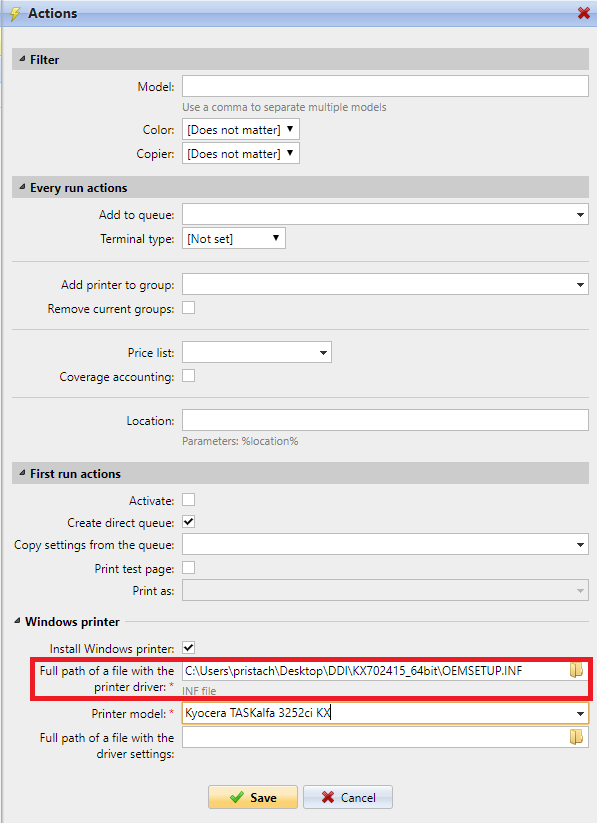 Adding the script to a printer discovery