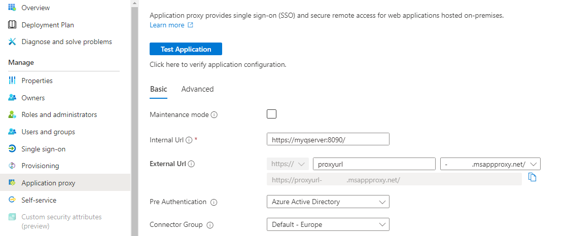 Azure proxy settings