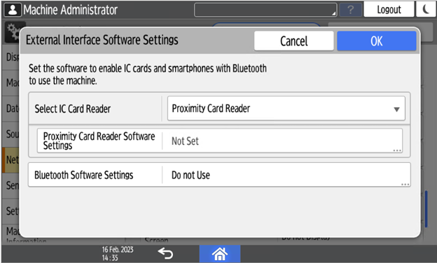 Proximity Card Reader settings