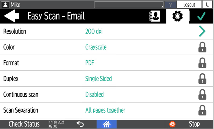 Changing Easy Scan parameters on the terminal