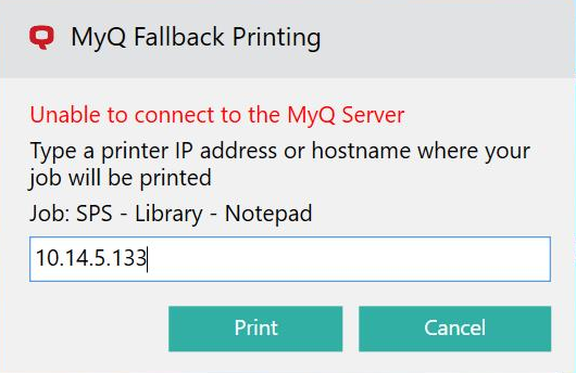 Type fallback printer IP address or hostname pop-up