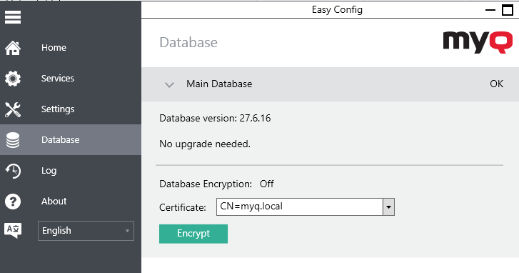 Database tab, Encrypt button