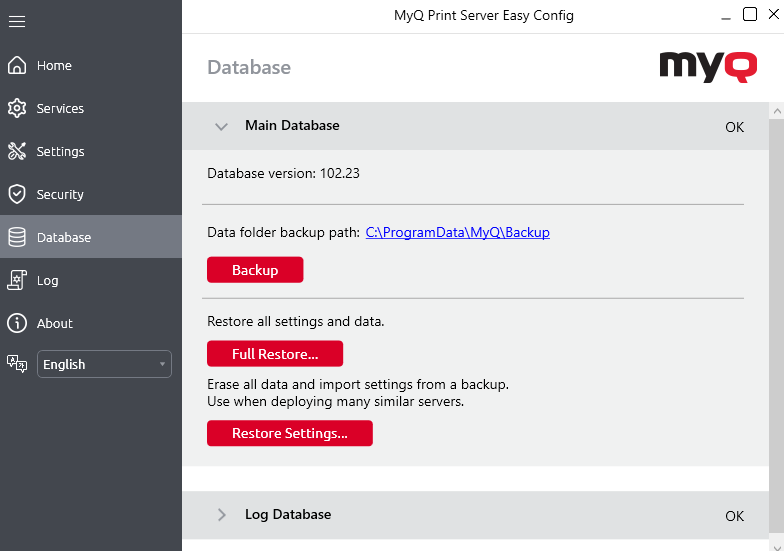 Easy Config - Database tab