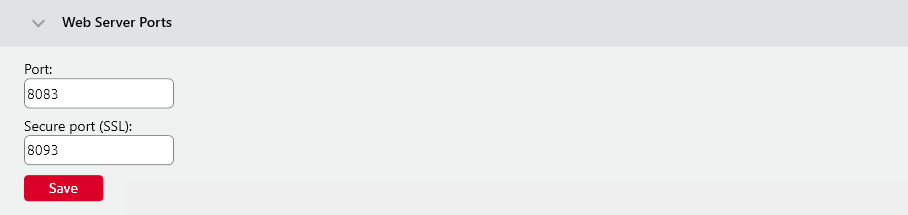 Web server ports on Settings tab