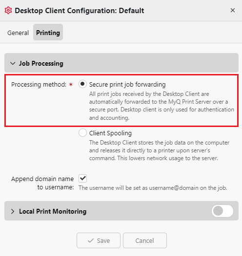 desktop client configuration job processing method