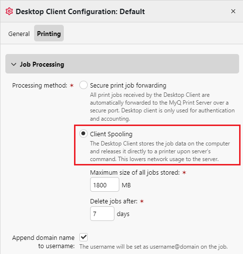 desktop client configuration job processing method