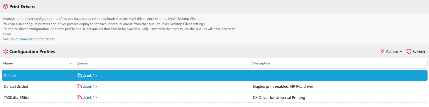 Print Drivers configuration profiles