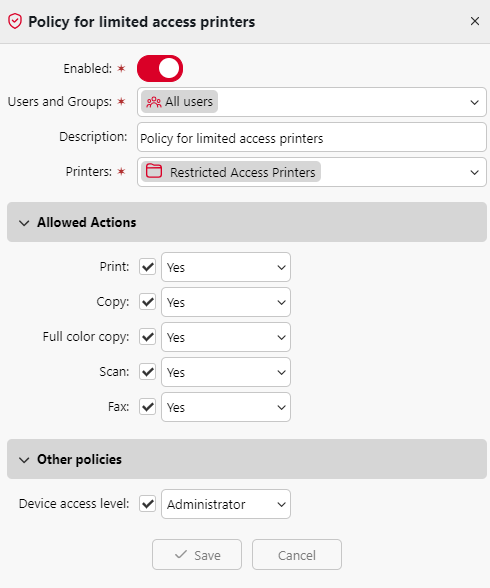 Limited Access Printers