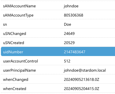 Example - User with permission to read uidNumber