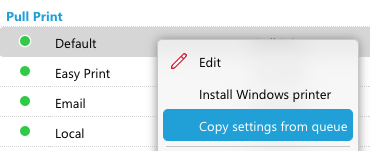 Open copy settings from queue