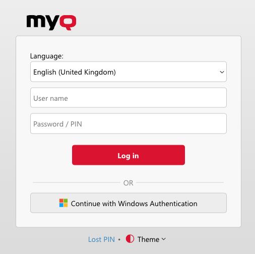 MyQ X Login Screen