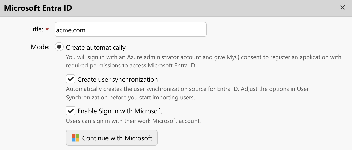 Microsoft Entra ID Connection Dialogue