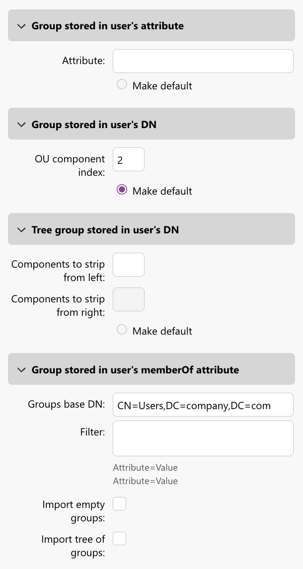 Example of LDAP group settings