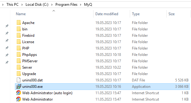 MyQ executable file for uninstallation