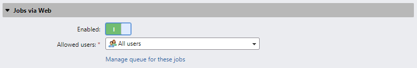 Jobs via web settings