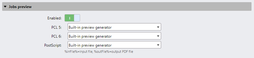 Jobs preview settings