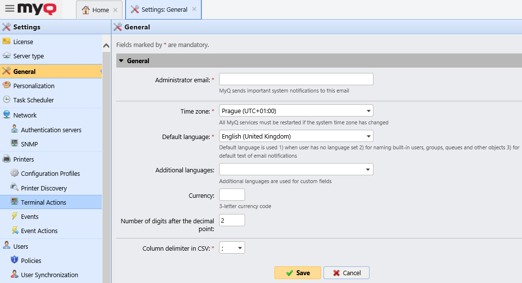 General Settings tab