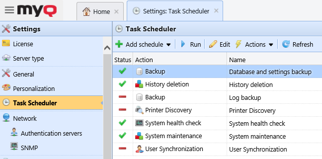 Task Scheduler settings tab