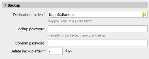 Backup settings section