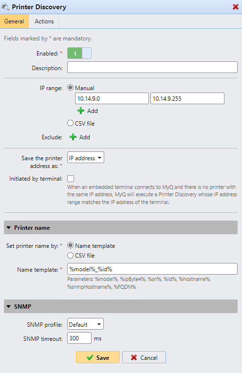 Printer Discovery dialog