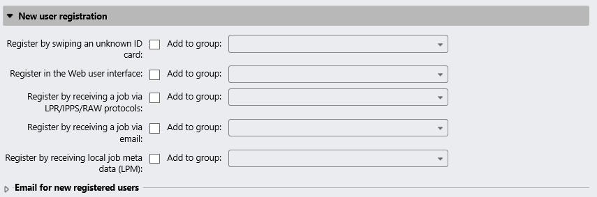 New user registration properties