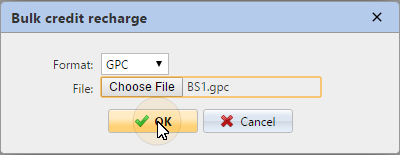 Bulk credit recharge from a GPC file