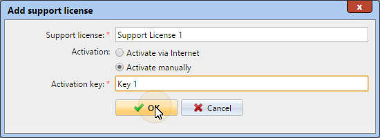 Manually activate new support license