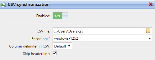 CSV sync properties panel